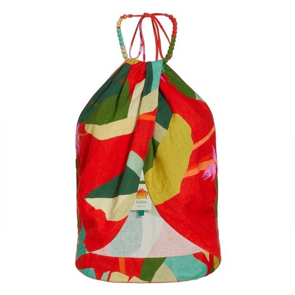 NWT💕Farm Rio Heliconia Halter Crop Top in Heliconia Red Size M - Picture 3 of 15